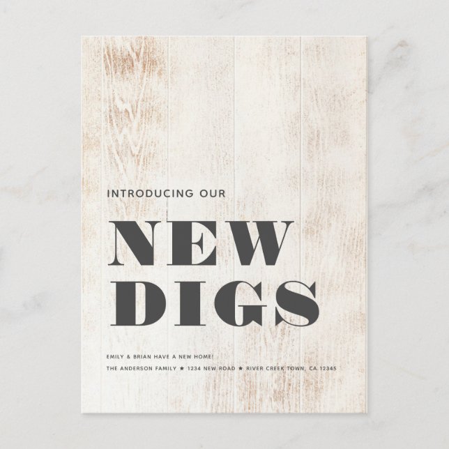 NEW DIGS Modern Rustic White Wood Plank Moving Announcement Postcard (Front)