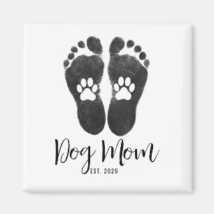 New Dog Mum Paw Prints Script Est Date Magnet