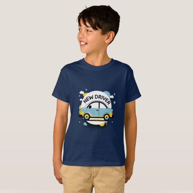 New Driver Cartoon Car T-Shirt (Front Full)