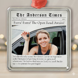 New Driver First Christmas Personalised Newspaper Metal Ornament