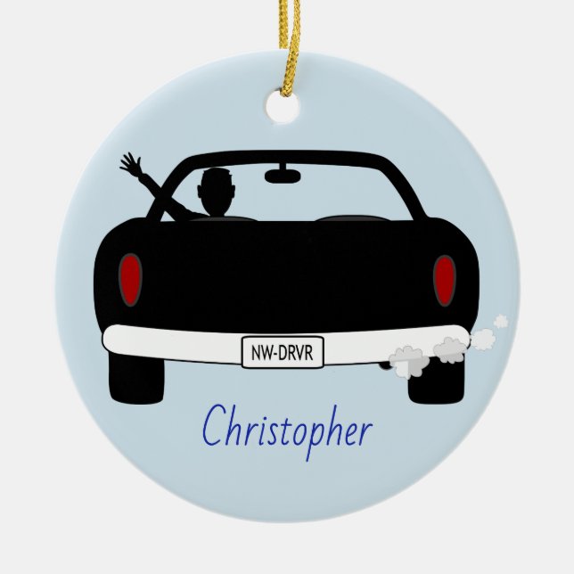 New Driver Male Personalised Ceramic Tree Decoration (Front)