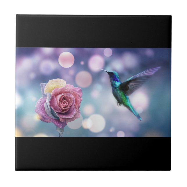 New Eden Hummingbird & Rose Ceramic Tile (Front)