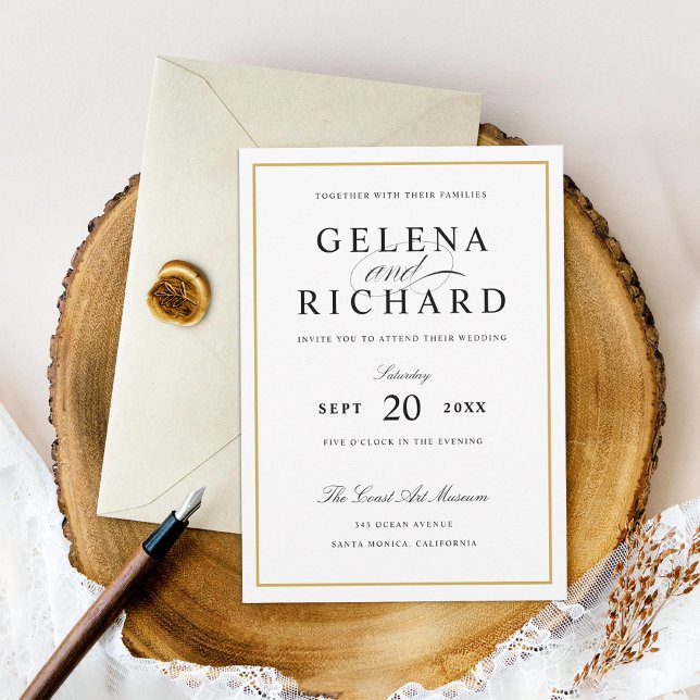 New Elegant Solid Gold Border Wedding Invitation (Creator Uploaded)