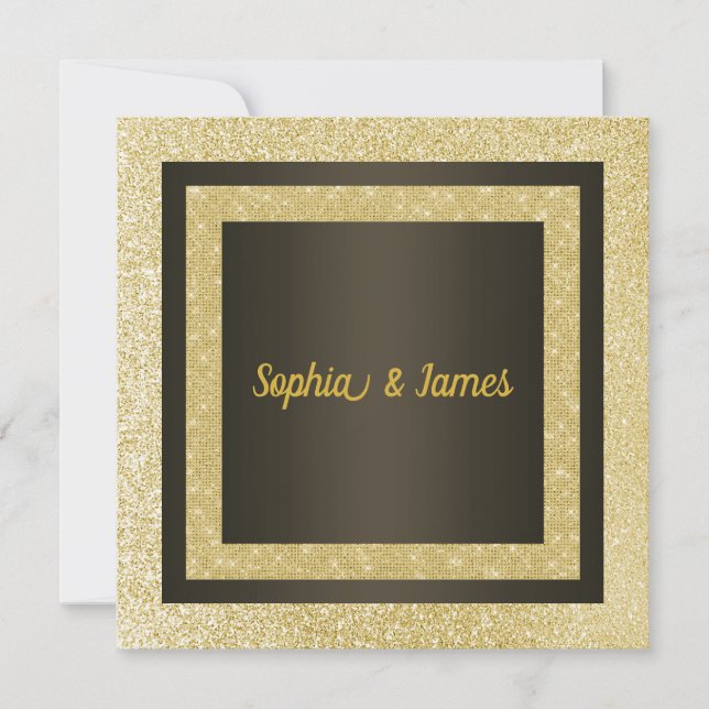 New Elegant Sparkle wedding invitation gold black (Front)