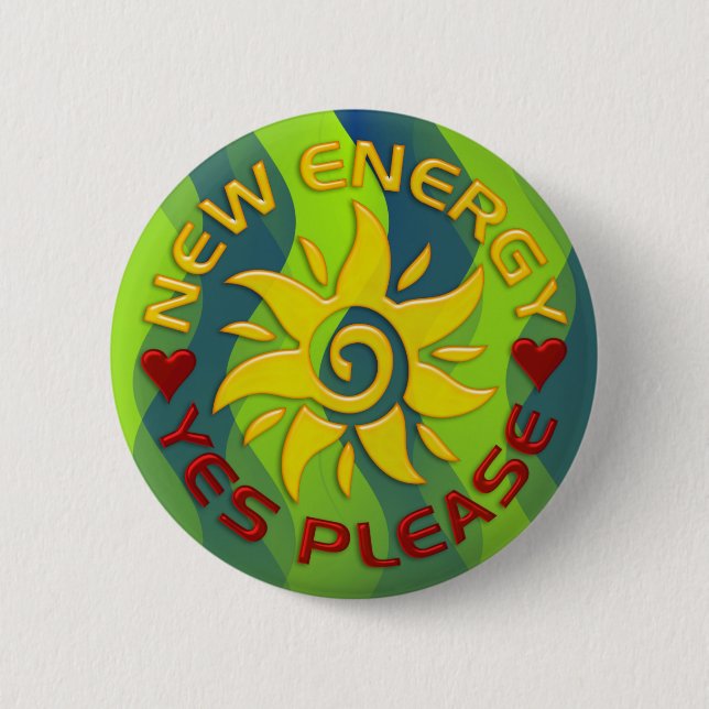 NEW ENERGY SUN | green waves 6 Cm Round Badge (Front)