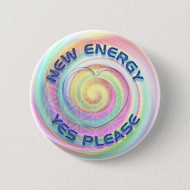 NEW ENERGY - YES PLEASE with heart 6 Cm Round Badge (Front)