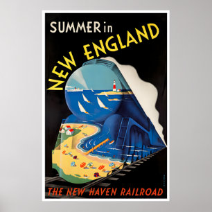 New England Art Travel Poster Railroad Print Sign