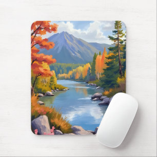New England Autumn Fall Foliage Landscape Painting Mouse Pad