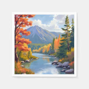 New England Autumn Fall Foliage Landscape Painting Napkin