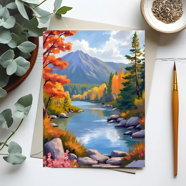 New England Autumn Fall Foliage Landscape Painting Postcard (Creator Uploaded)