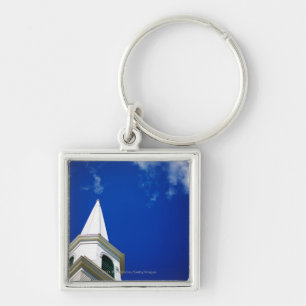 New England Church Steeple with a Royal Blue Sky Key Ring