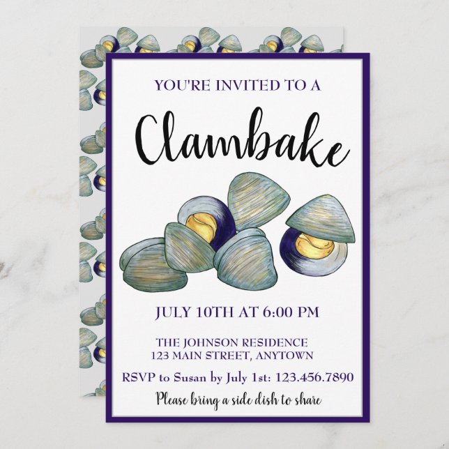 New England Clambake Beach Summer Seafood Dinner Invitation (Front/Back)