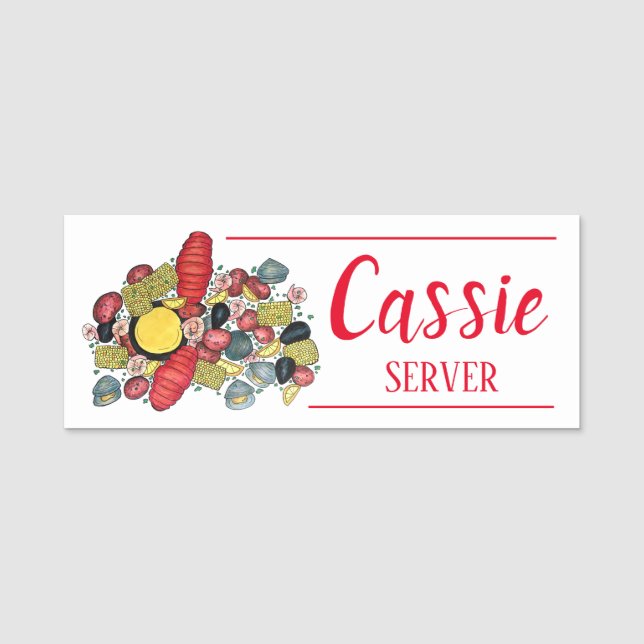 New England Clambake Dinner Seafood Restaurant Name Tag (Front)