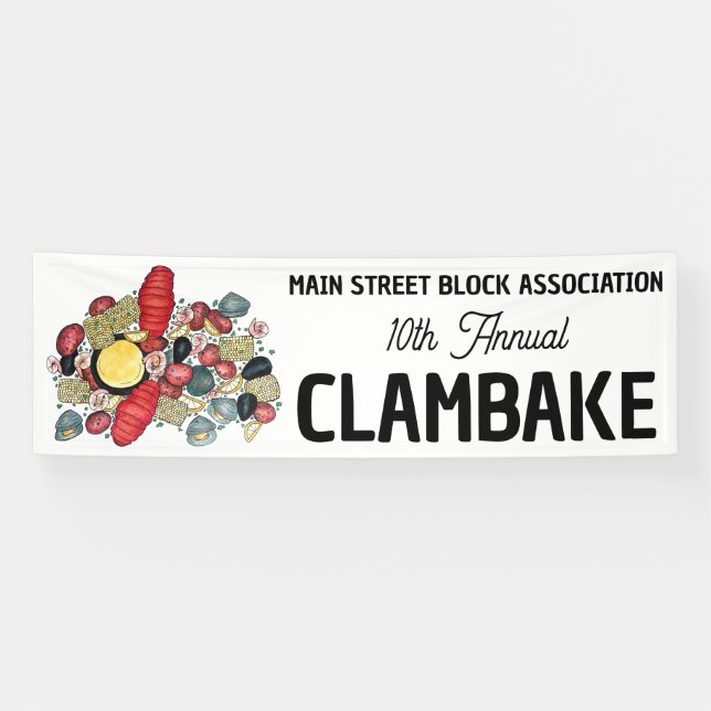 New England Clambake Lobster Boil Block Party Banner (Horizontal)