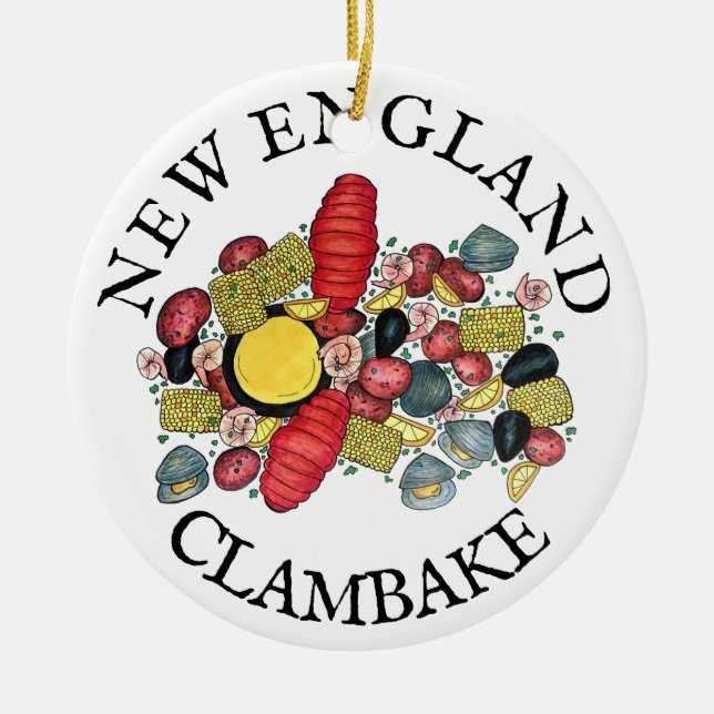 New England Clams Lobster Clambake Seafood Dinner Ceramic Ornament (Front)