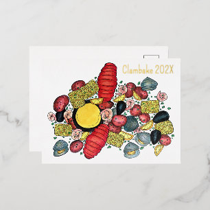 New England Clams Lobster Clambake Seafood Dinner Foil Holiday Postcard