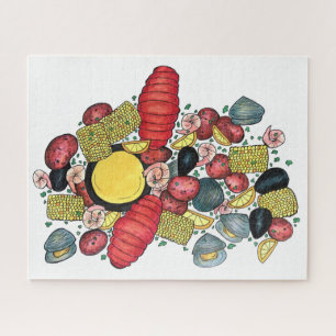 New England Clams Lobster Clambake Seafood Dinner Jigsaw Puzzle