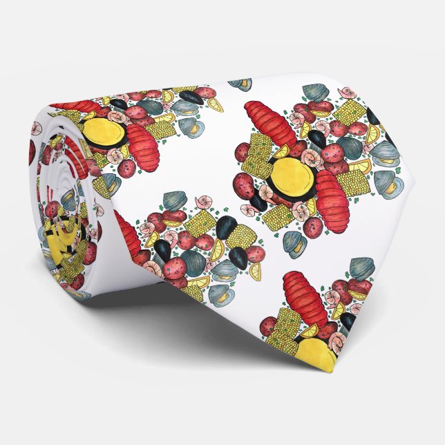 New England Clams Lobster Clambake Seafood Dinner Tie (Rolled)