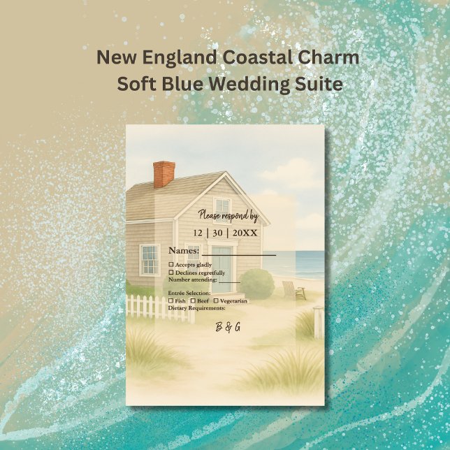 new england Coastal charm Soft Blue Wedding  RSVP Card (Creator Uploaded)