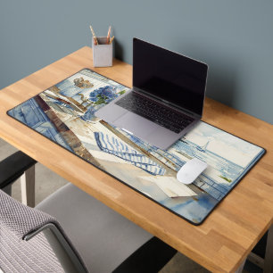 New England Coastal Kitchen Watercolor Desk Mat