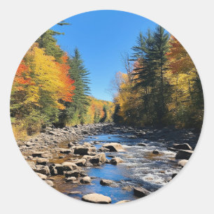 New England Colourful Landscape, Autumn, Classic Round Sticker