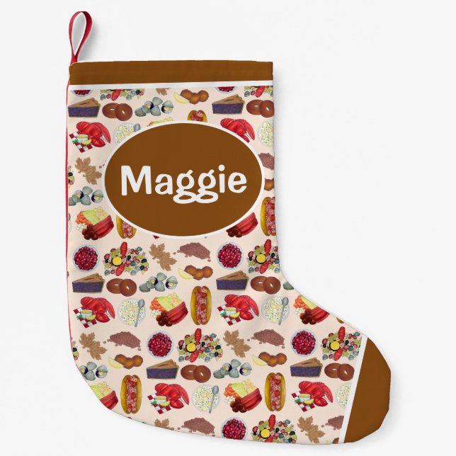 New England Foods Lobster Clams Cranberries Small Christmas Stocking (Front)