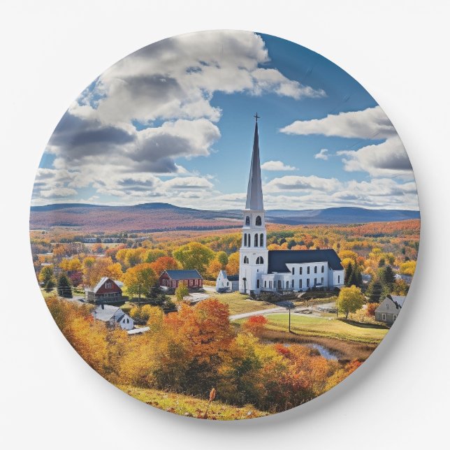 New England Landscape in Fall Paper Plate (Front)