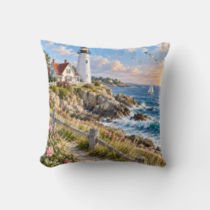 New England Lighthouse Coastal Garden Cushion