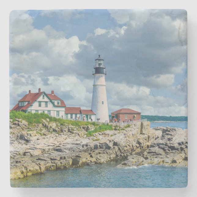 New England lighthouse coastal landscape    Stone Coaster (Front)