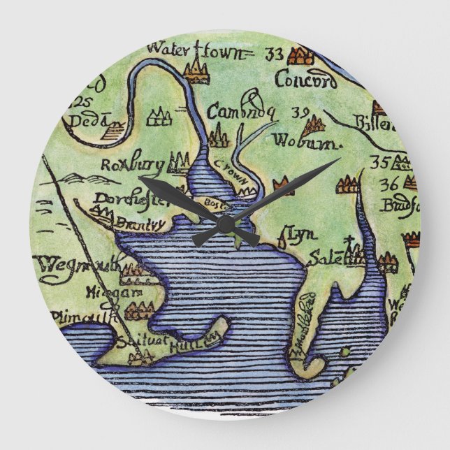 NEW ENGLAND MAP 1677 LARGE CLOCK (Front)
