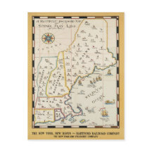 New England Map Travel Poster Postcard