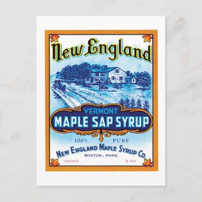 New England Maple Sap Syrup Ad Postcard (Front)