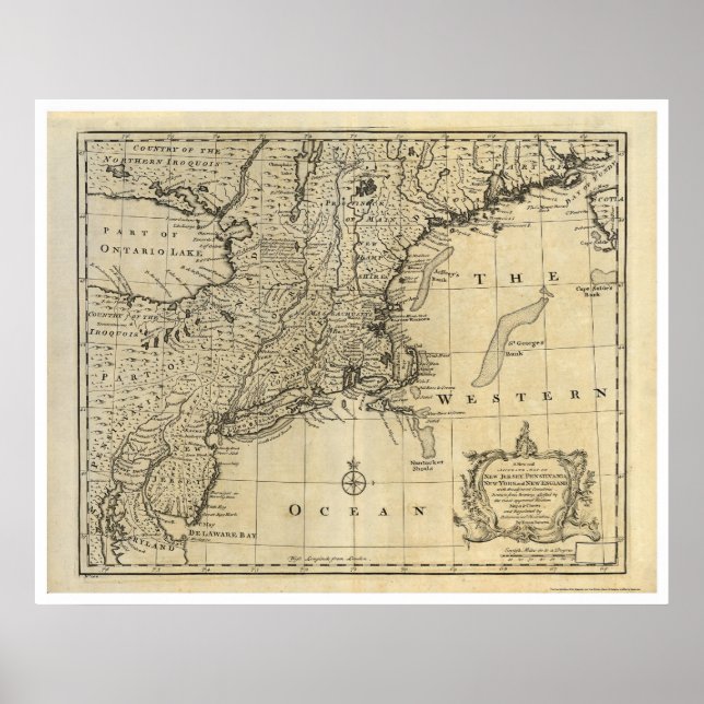 New England New Jersey New York Map 1747 Poster (Front)