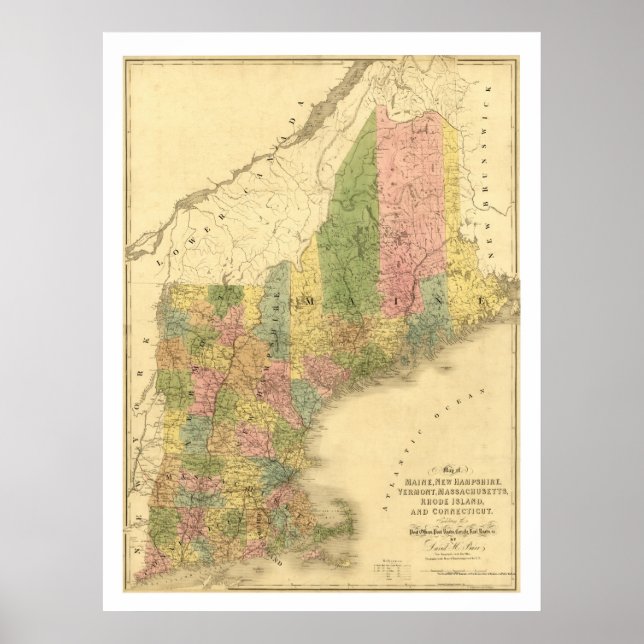 New England States Map 1839 Poster (Front)