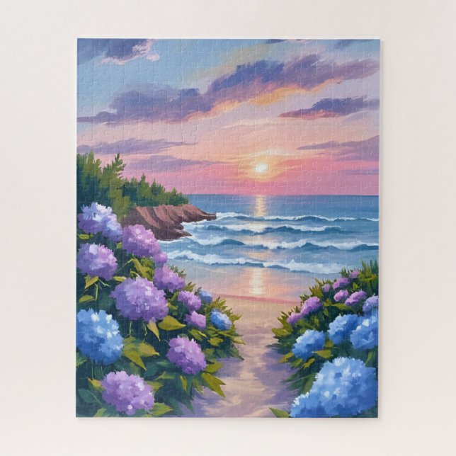 New England Summer | Hydrangea Beach Painting Jigsaw Puzzle (Vertical)