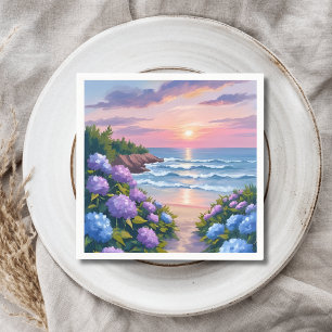 New England Summer Hydrangea Beach Painting Napkin