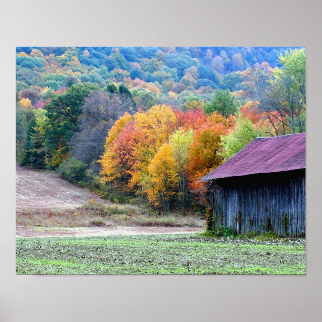 New England Tobacco Barn Autumn Foliage Nature Poster (Front)