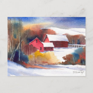 New England Valley Farm Postcard