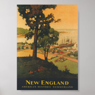 New England Vintage Travel Poster