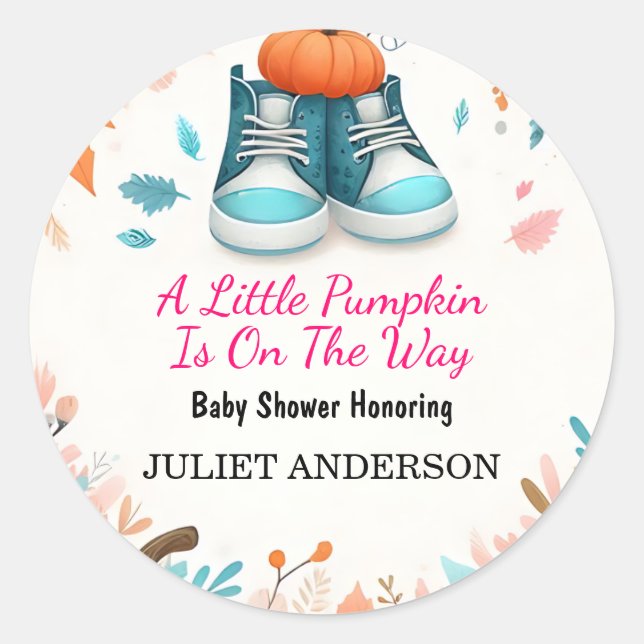 New Farm Pink Blue Boho Girl Boy Fall Baby Shower Classic Round Sticker (Front)