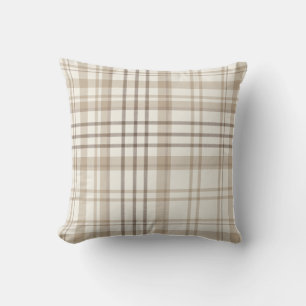 New Farmhouse Beige & Taupe Plaid Cushion