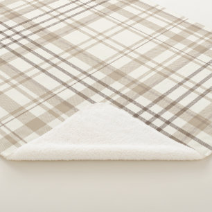 New Farmhouse Beige & Taupe Plaid Sherpa Blanket