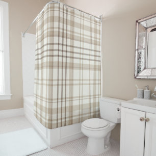 New Farmhouse Beige & Taupe Plaid Shower Curtain