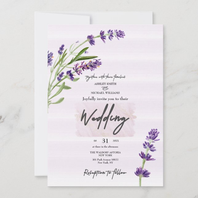 New Fashion Levander Calligraphic Wedding Invitation (Front)
