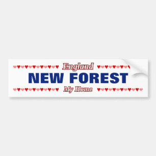 NEW FOREST - My Home - England; Red & Pink Hearts Bumper Sticker