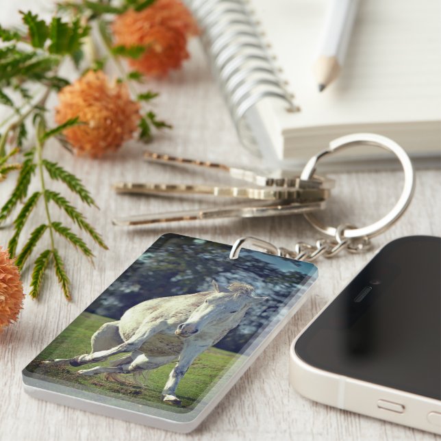 New Forest White Pony Funny Pose Key Ring (Front Right)