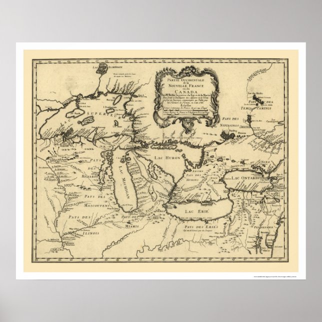 New France Canada Map 1755 Poster (Front)