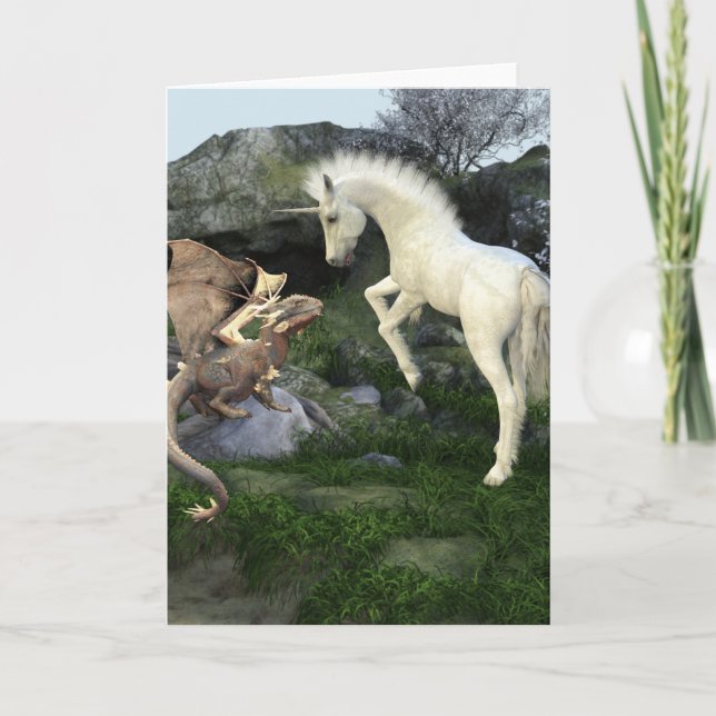 New Friends Baby Dragon and Unicorn Foal Fantasy  Card (Front)