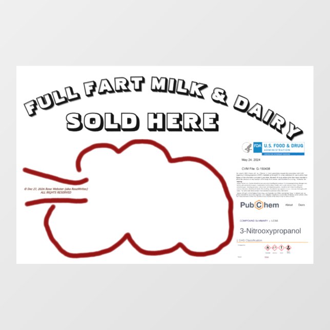NEW Full Fart Dairy by RoseWrites Window Cling (Sheet)