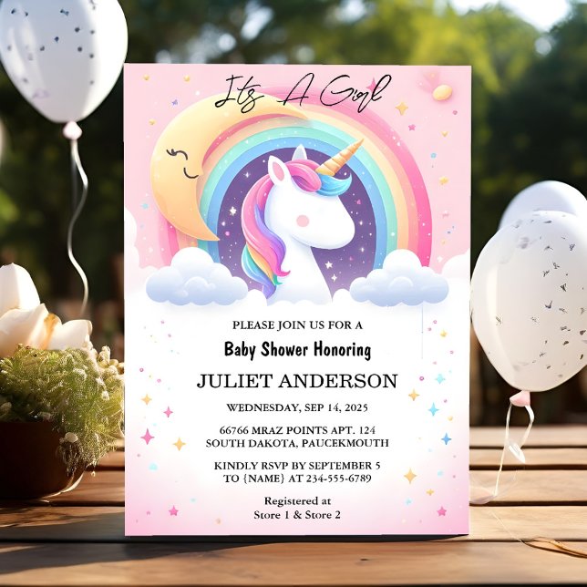 New Glow Space Royal Pony Unicorn Baby Girl Shower Invitation (Creator Uploaded)